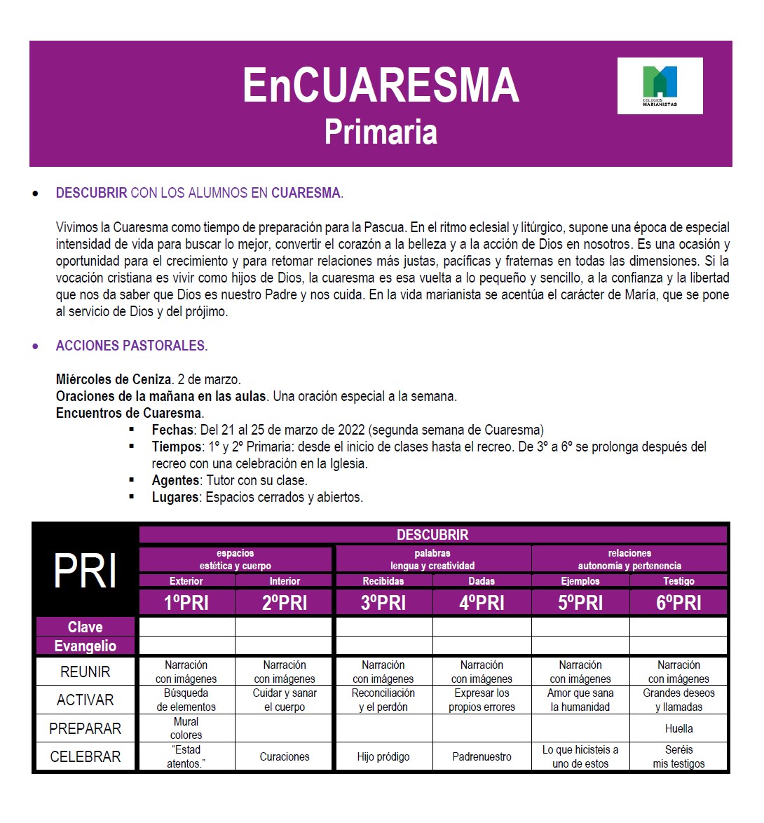 Guion Encuentros Primaria | En Cuaresma