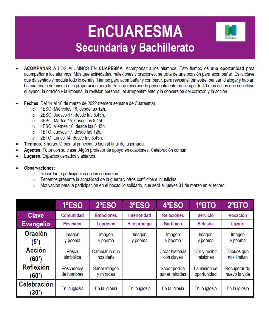 Guion Encuentros Secundario y Bachillerato | En Cuaresma