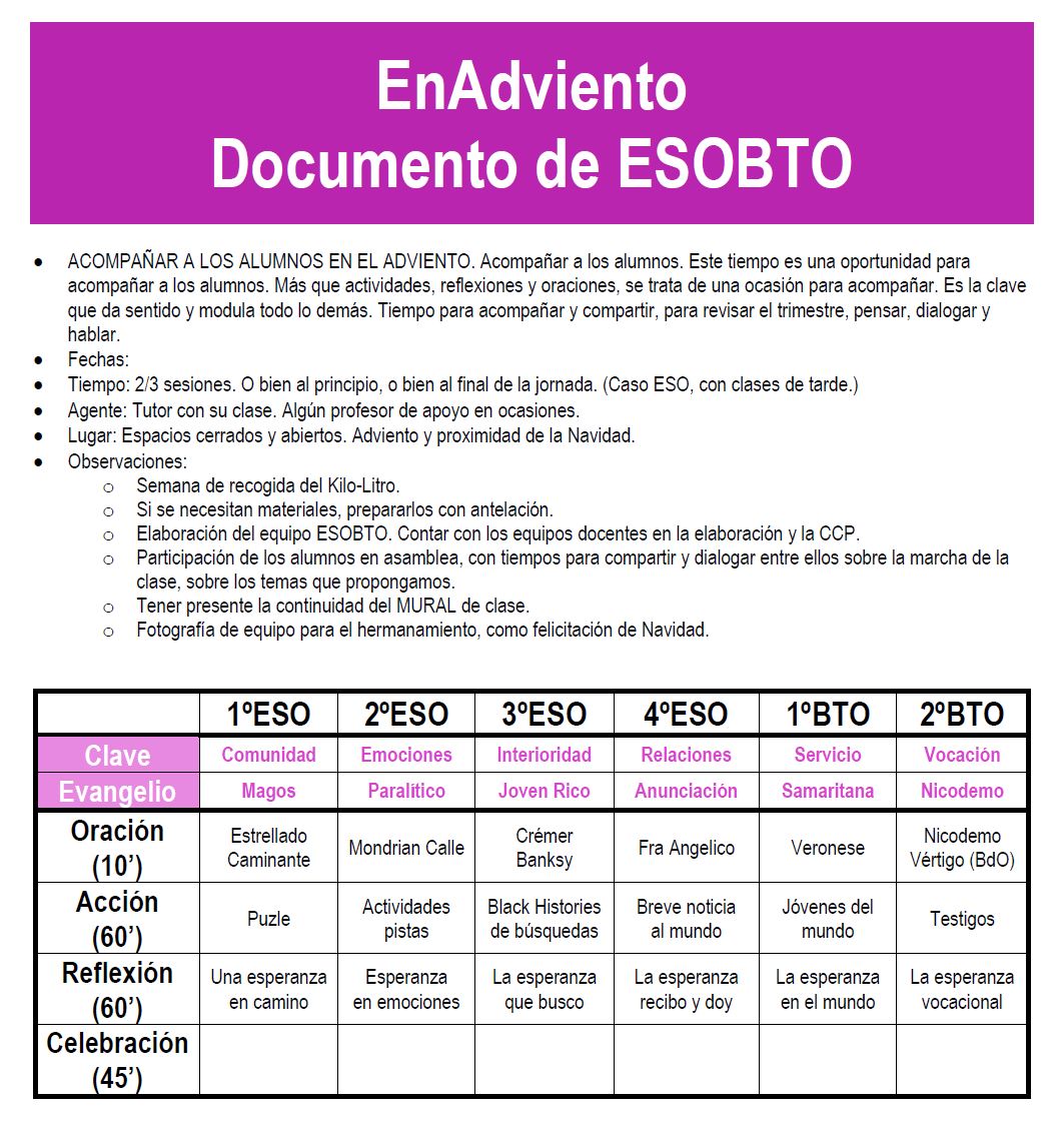 En Adviento. Guía general ESO y BTO