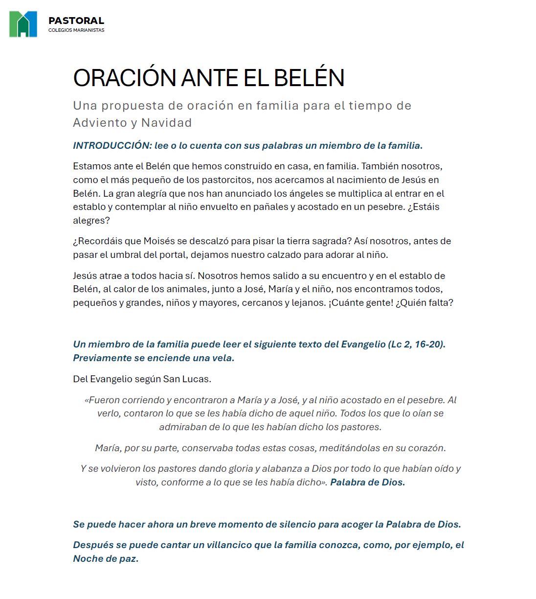 Oración ante el Belén en familia