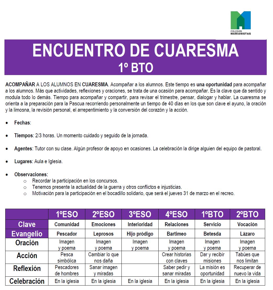 Encuentro 1ºBTO Servicio | En Cuaresma