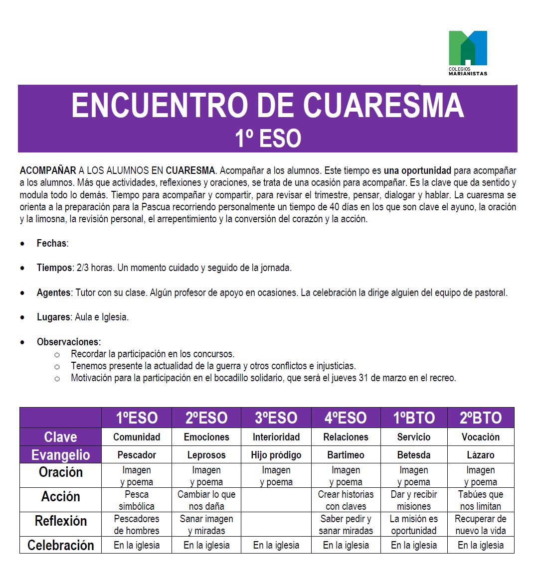 Encuentro 1ºESO Comunidad | En Cuaresma